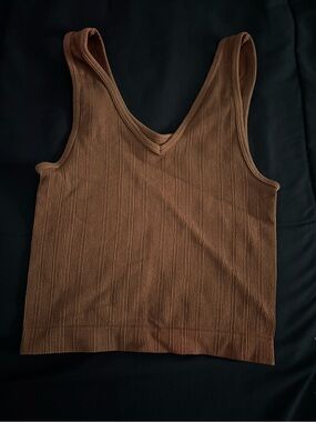 Active Basic Ribbed V-Neck Cropped Tank Top - Dark Brown